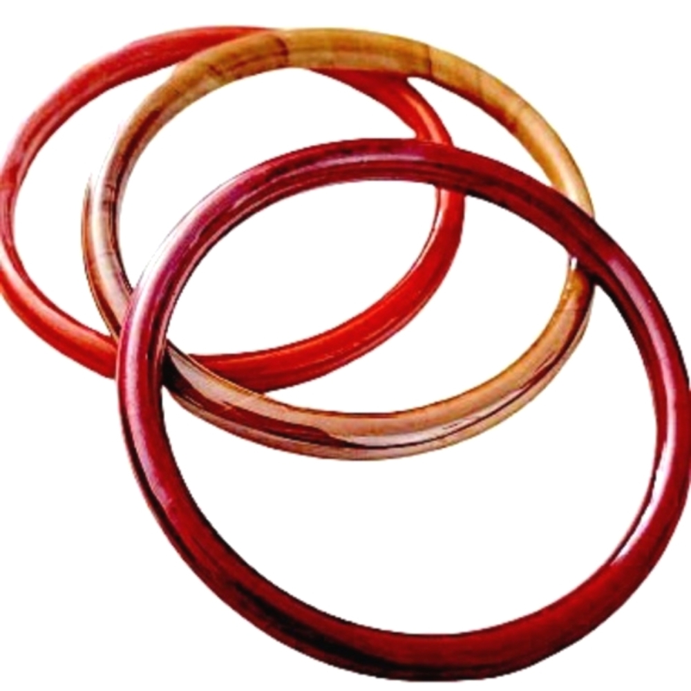 Vintage Solid & Variegated Red Mustard Orange Glass Bangle Bracelets 3 pcs